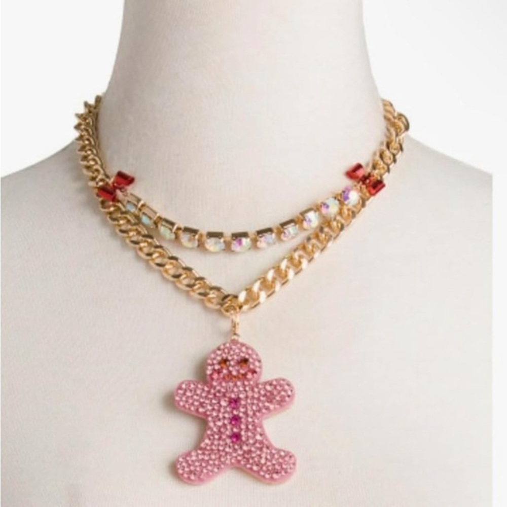 BETSEY JOHNSON BETSEYS HOLIDAY GINGERBREAD NECKLACE PINK